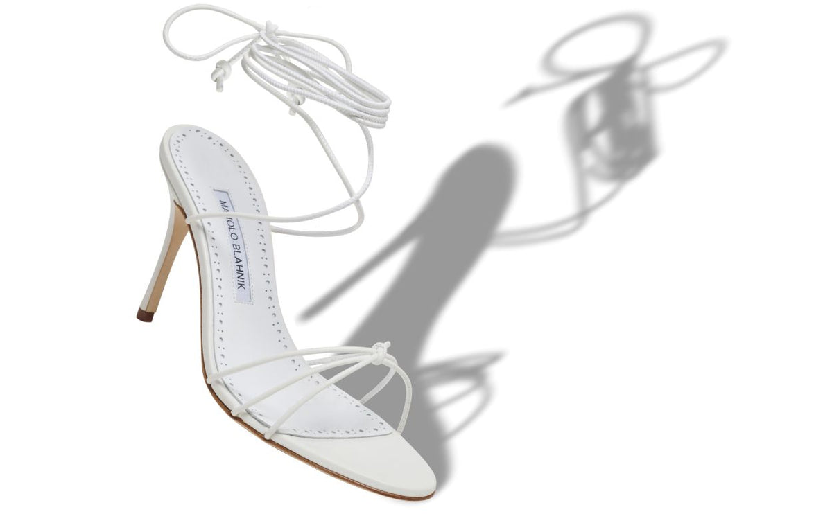 Elara Pearl White Ankle Strap Ankle-Strap Shoes – front three-quarter view showing white ankle strap, open toe, nappa…