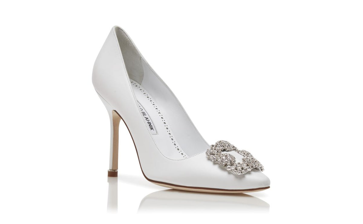 Rosalie Bloom White Jewel Buckle Pumps – top view showing white jewel buckle, crystal buckle, almond toe, Vowalisse