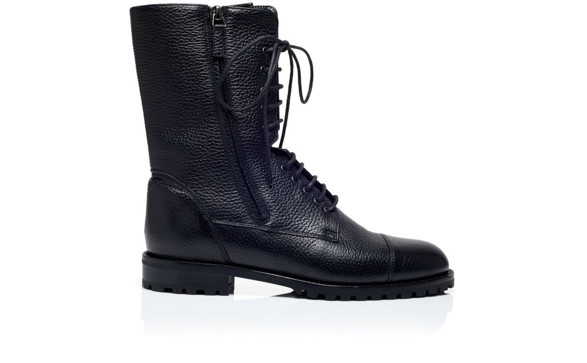 Seraphina Star Black Round Toe Mid-Calf Boots – side profile showing black round toe, lace, Vowalisse