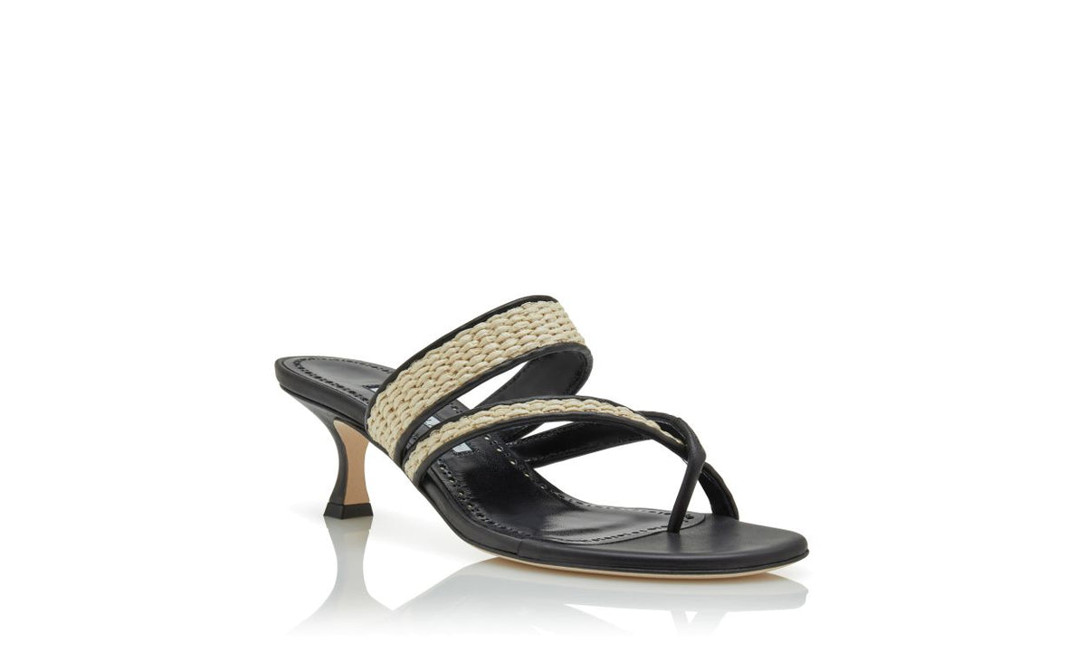 Rosalie Grace Black Crossover Mules – top view showing black crossover, open toe, nappa leather, raffia, Vowalisse