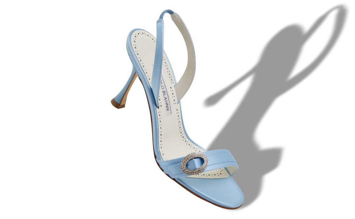 Colette Rose Blue Crystal Embellished Slingbacks – front three-quarter view showing blue crystal embellished, slingback…