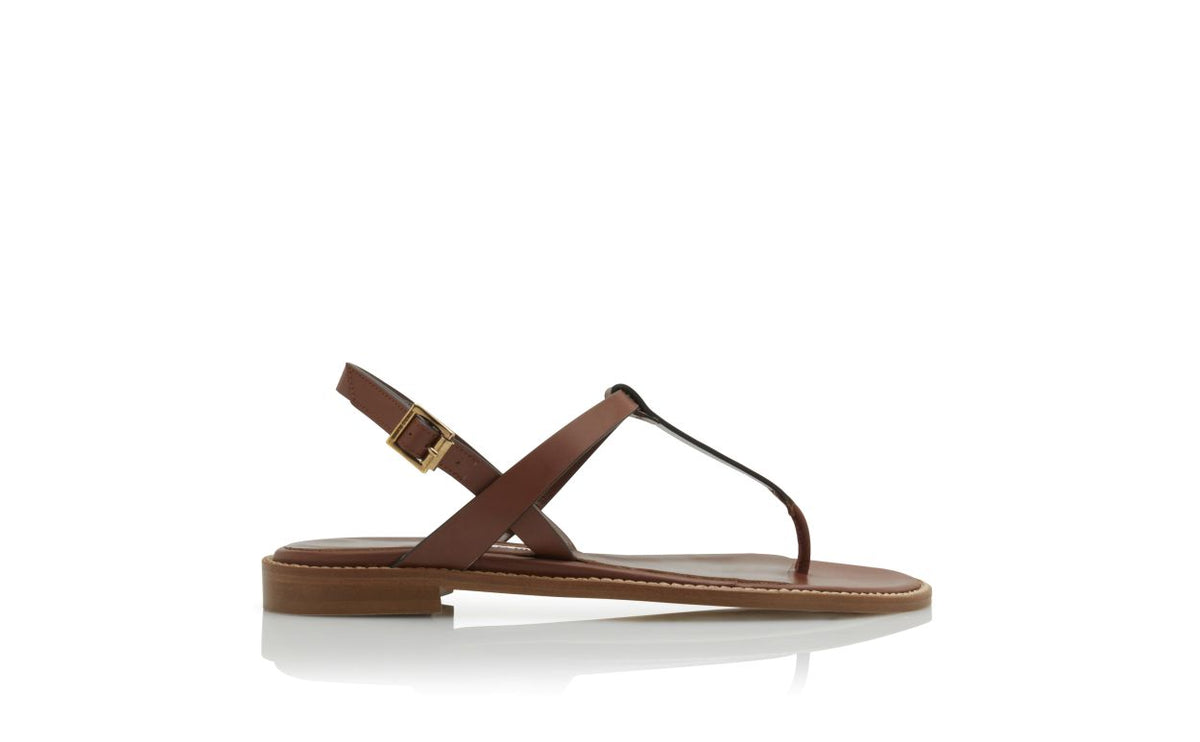 Marielle Flame Brown Ankle Strap T-Bar Shoes – side profile showing brown ankle strap, open toe, Vowalisse