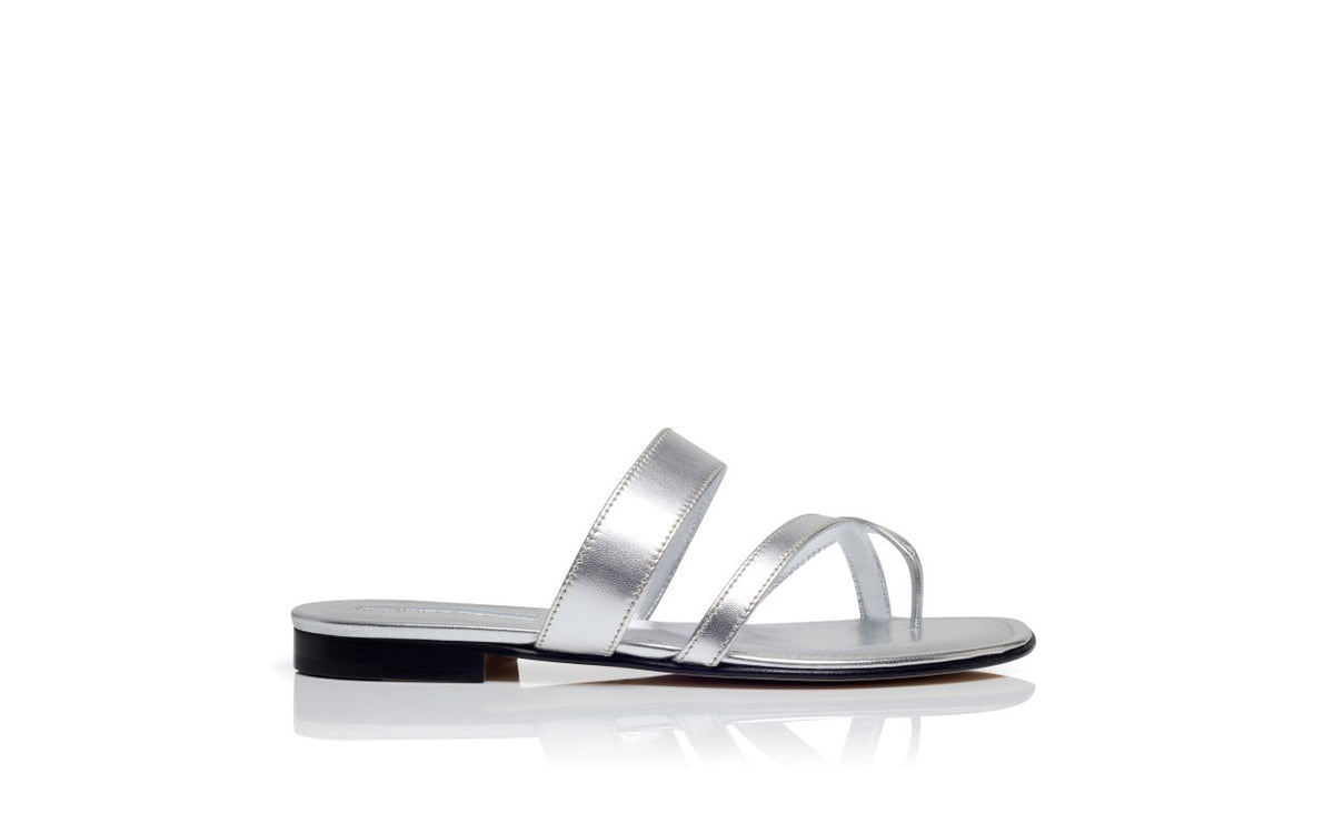Anastasia Jewel Silver Crossover Mules – side profile showing silver crossover, open toe, nappa leather, Vowalisse