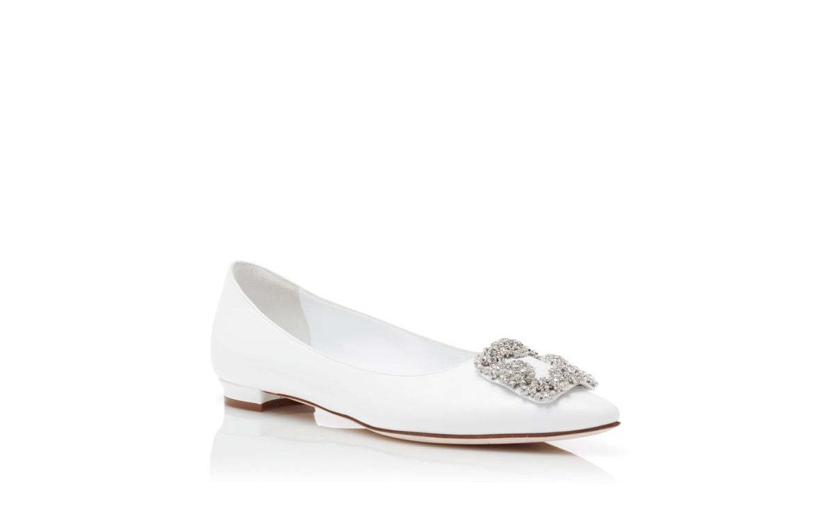 Juliette Dawn White Jewel Buckle Pumps – top view showing white jewel buckle, crystal buckle, almond toe, Vowalisse