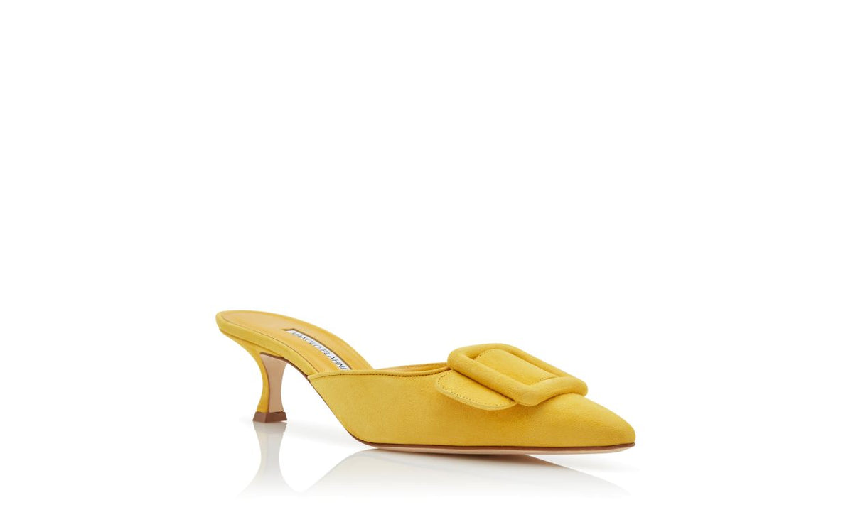 Clarisse Dream Yellow Pointed Toe Mules – top view showing yellow pointed toe, suede, Vowalisse
