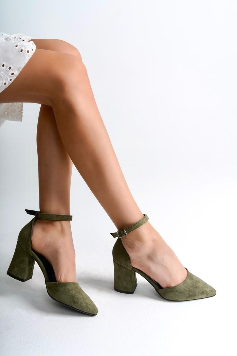 Sage Green Velvet Block Heel Bridal Heels VOWALISSE bridal shoes – view 1