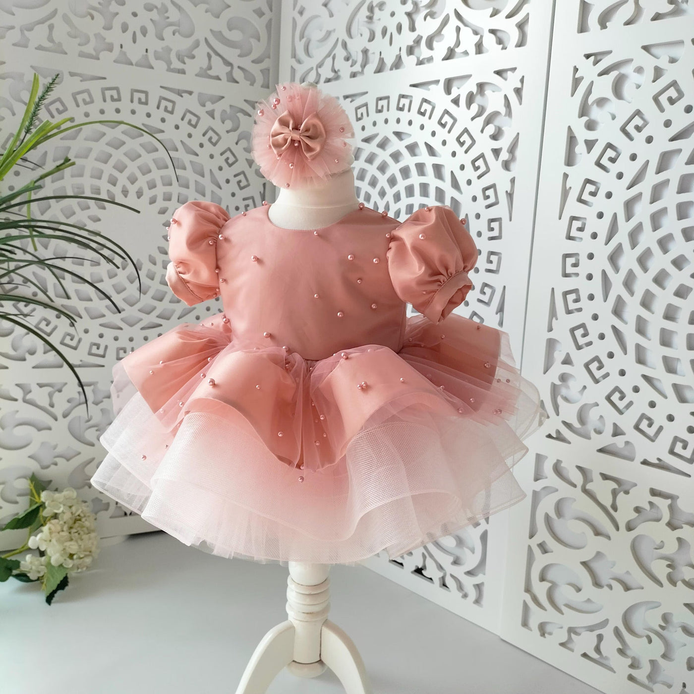 Pearl Pink Mermaid Birthday Dress For Girls, baby girl first birthday dress, main product image by Vowalisse