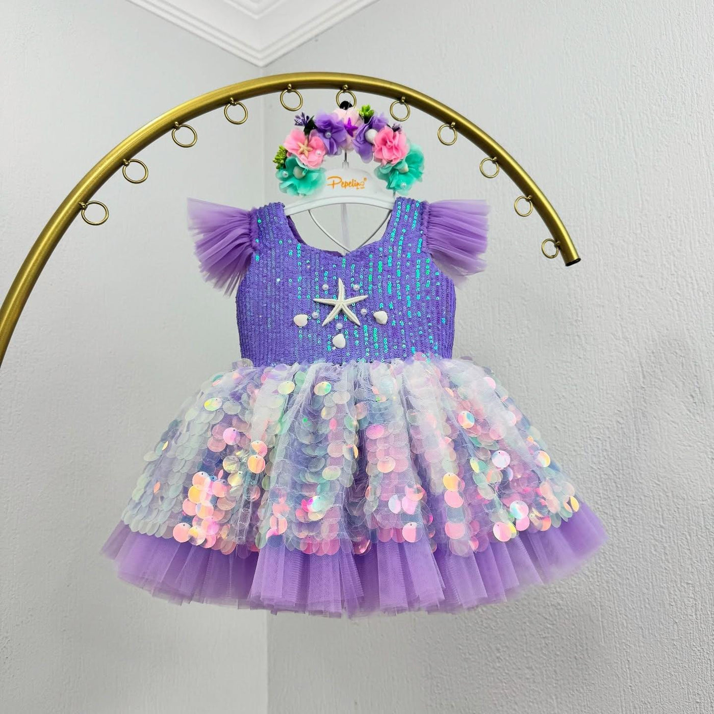 Mermaid Purple Mermaid Birthday Dress For Girls, baby girl first birthday dress, main product image by Vowalisse