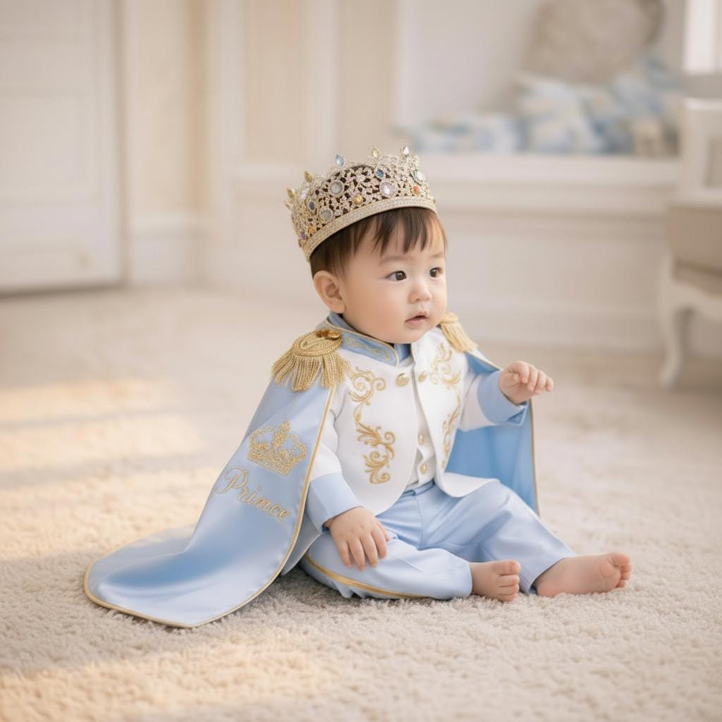 Royal Blue & Gold Personalized Baby Prince Costume 3, baby boy first birthday outfit, additional product image 3 by Vowalisse