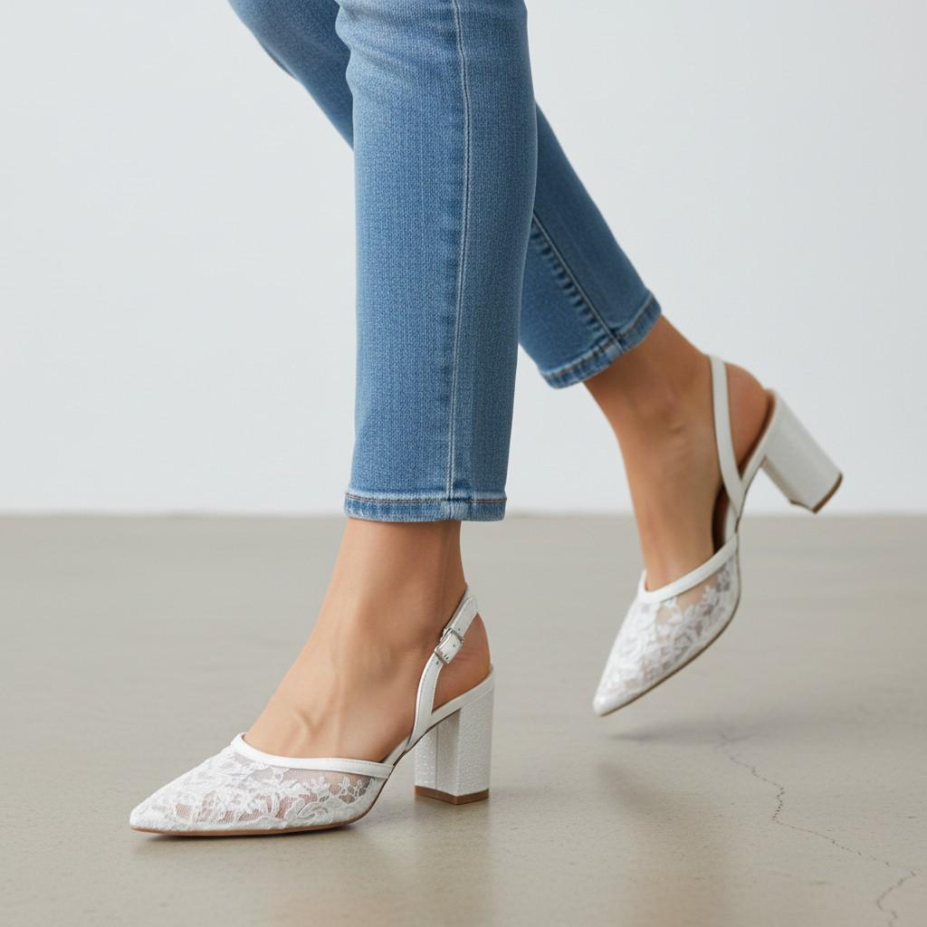 White Lace Kitten Heel Bridal Heels VOWALISSE bridal shoes – view 5