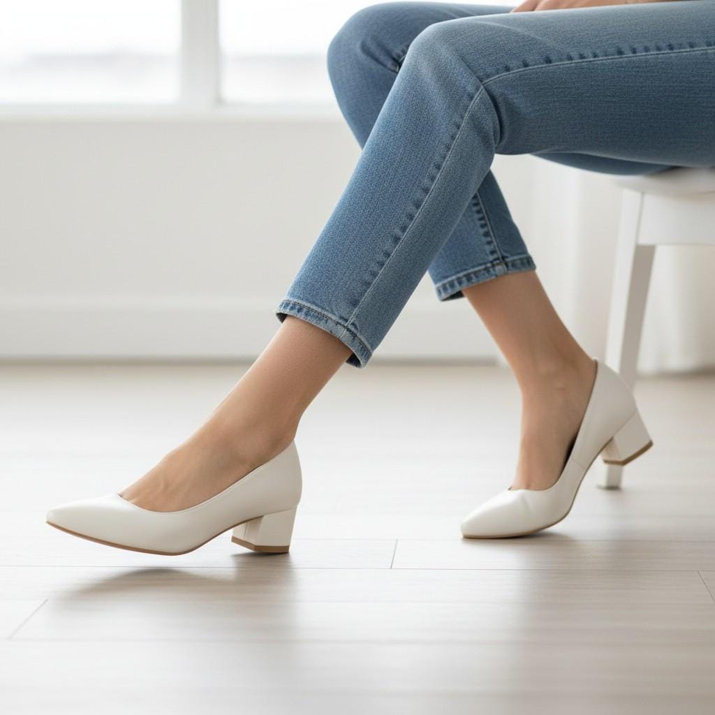 Glossy Nude Patent Block Heel Bridal Heels VOWALISSE bridal shoes – view 1