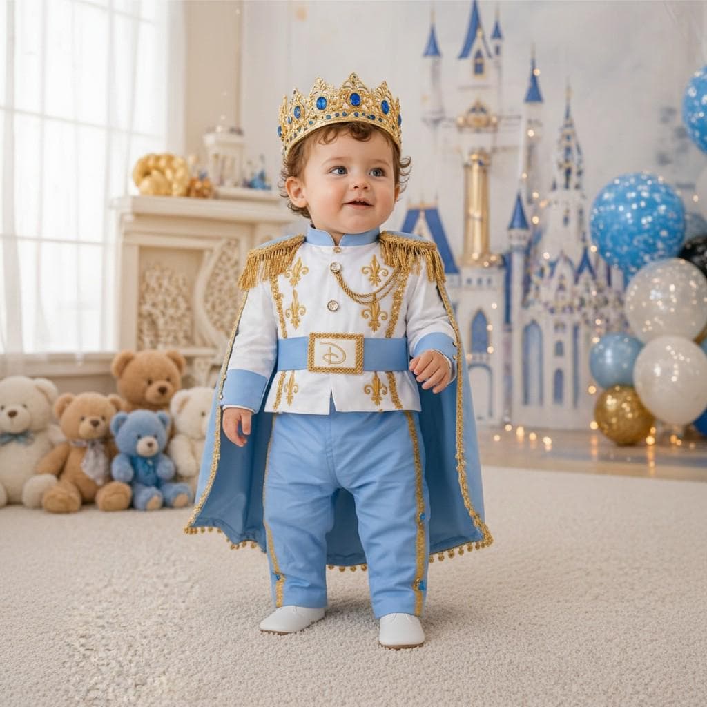 Photoshoot Sky Blue & Gold Baby Boy Baptism Prince baby boy first birthday outfit, additional product image 2 by Vowalisse