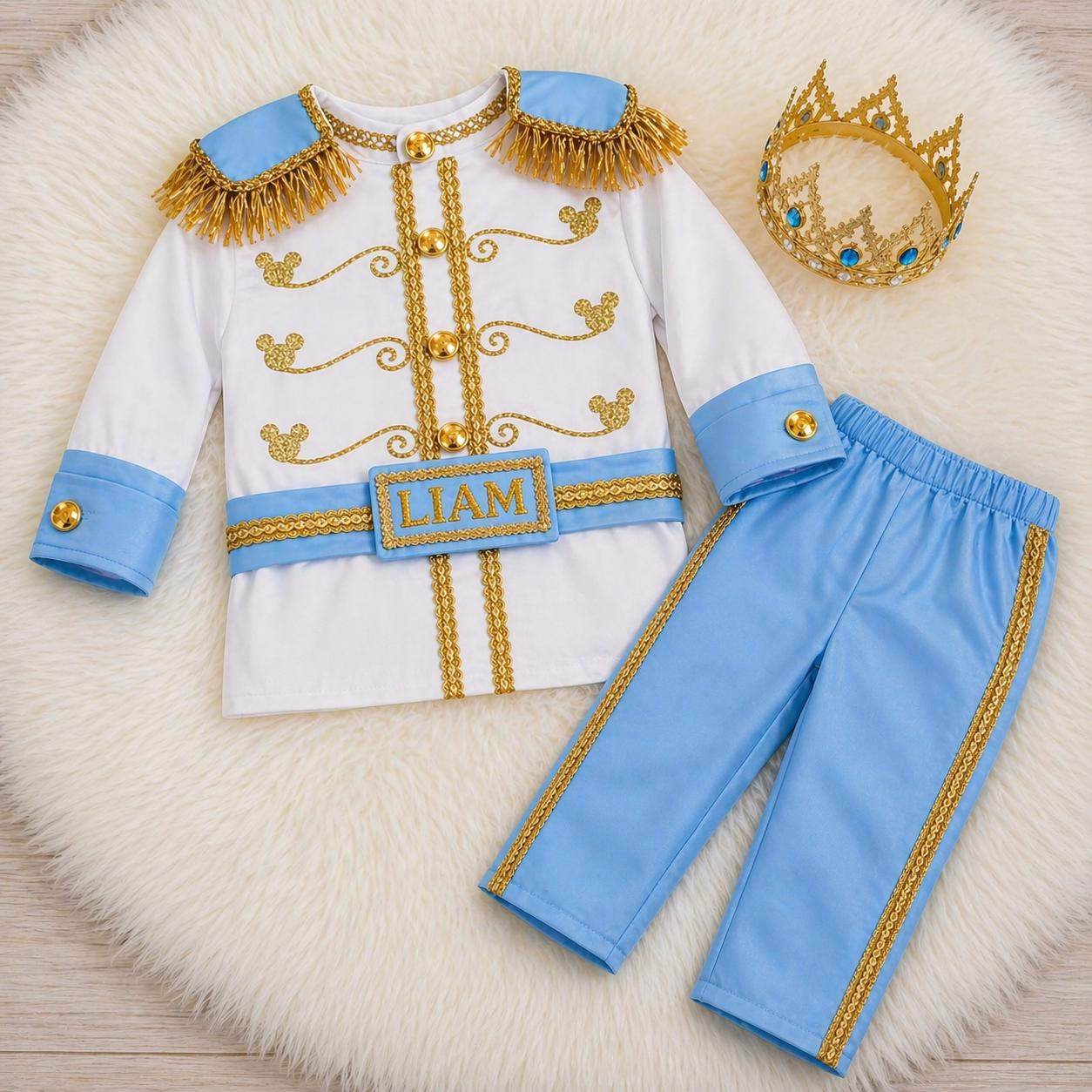 Sky Blue & Gold Personalized Baby Prince Costume, baby boy first birthday outfit, additional product image 2 by Vowalisse