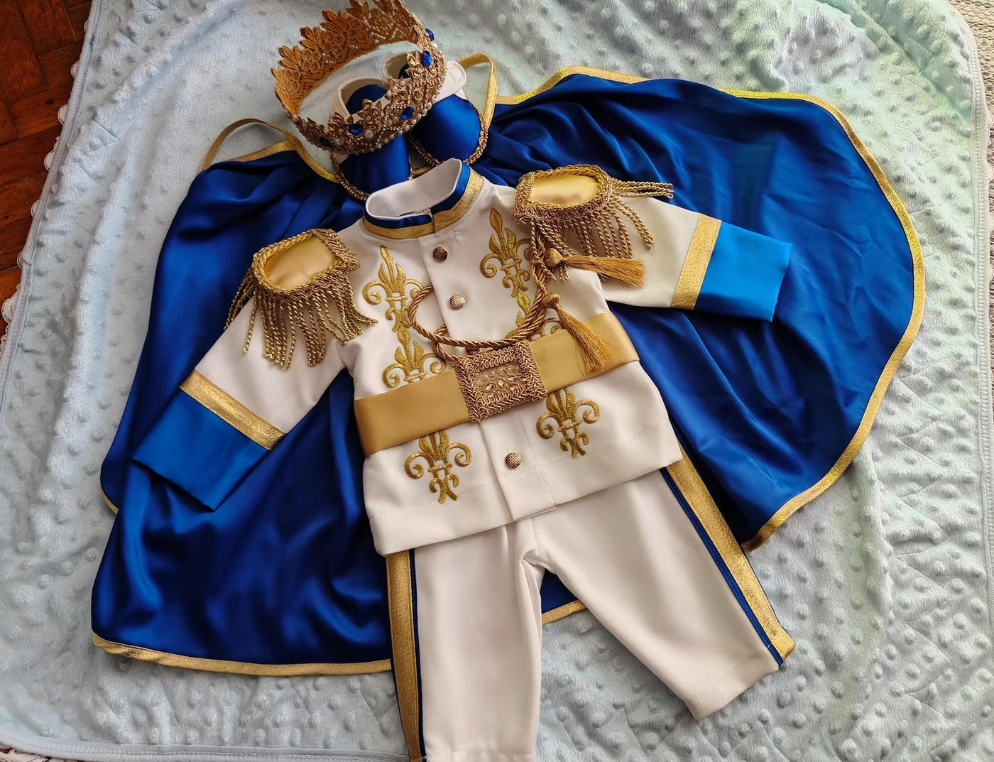 Navy Blue & Gold Personalized Baby Prince Costume 4, baby boy first birthday outfit, additional product image 5 by Vowalisse
