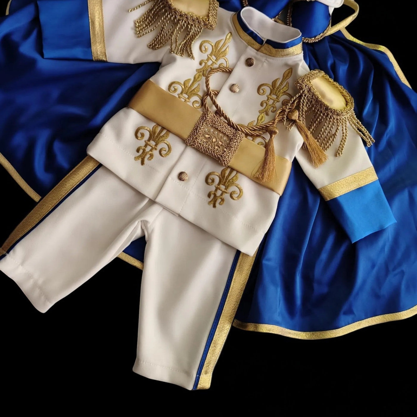 Navy Blue & Gold Personalized Baby Prince Costume 4, baby boy first birthday outfit, additional product image 4 by Vowalisse