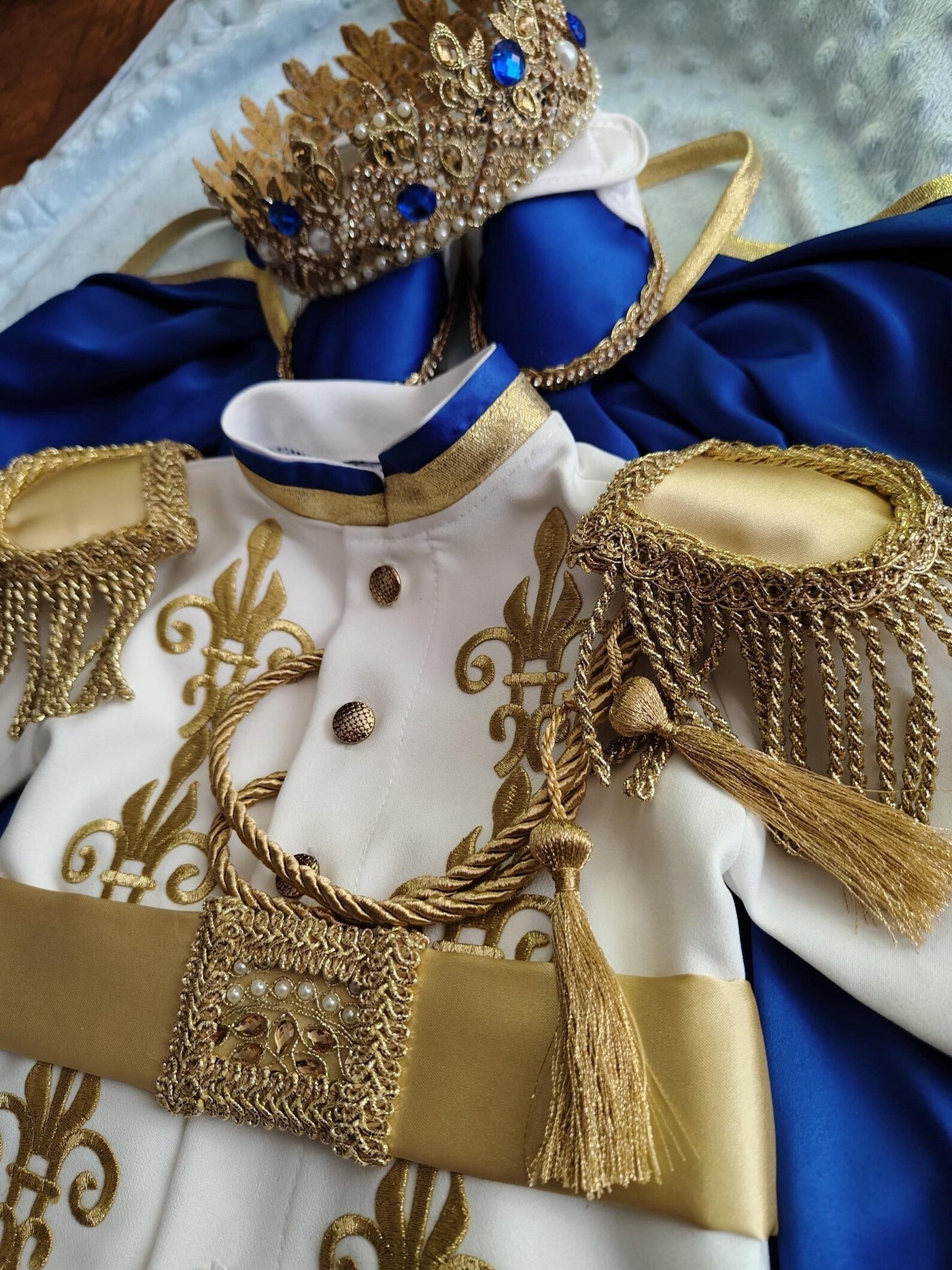 Navy Blue & Gold Personalized Baby Prince Costume 4, baby boy first birthday outfit, additional product image 6 by Vowalisse