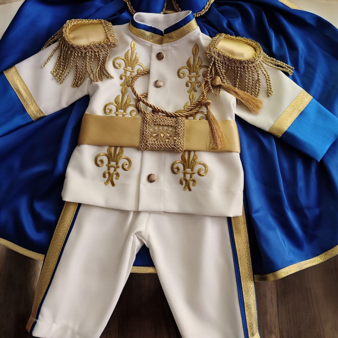 Navy Blue & Gold Personalized Baby Prince Costume 4, baby boy first birthday outfit, additional product image 3 by Vowalisse