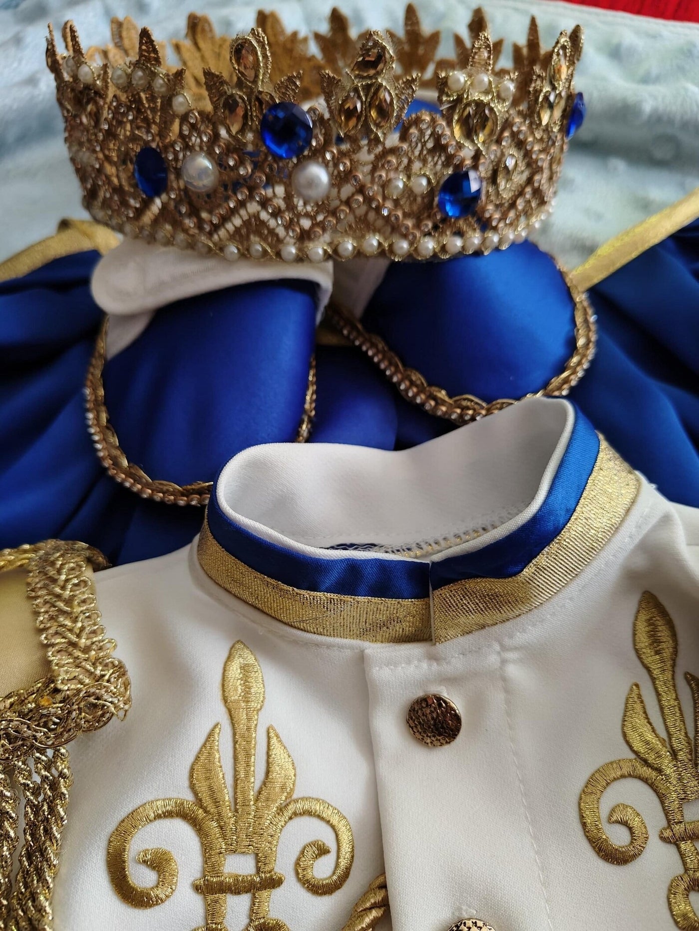 Navy Blue & Gold Personalized Baby Prince Costume 4, baby boy first birthday outfit, additional product image 8 by Vowalisse