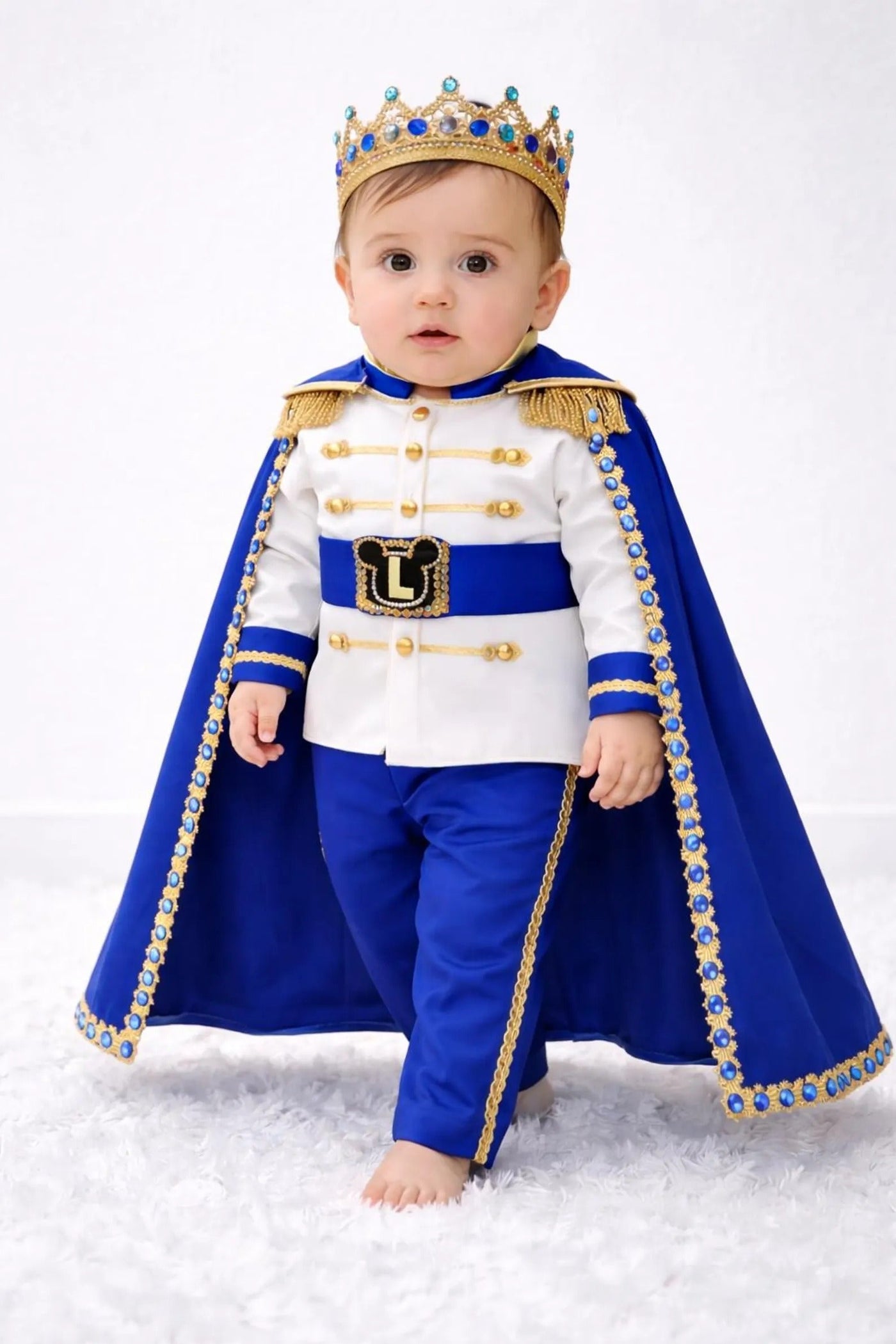 Royal Blue & Gold Personalized Baby Prince Costume 2, baby boy first birthday outfit, additional product image 5 by Vowalisse