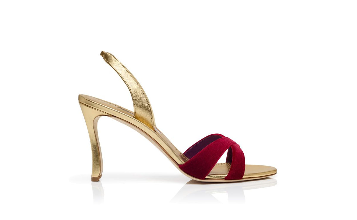 Adriana Muse Gold Crossover Slingbacks – side profile showing gold crossover, slingback, open toe, nappa leather, Vowalisse