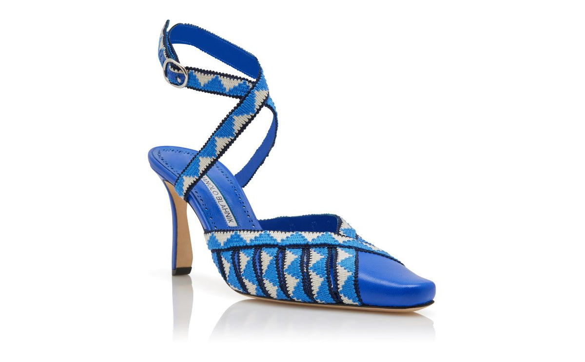 Leonora Rose Blue Ankle Strap Ankle-Strap Shoes – top view showing blue ankle strap, almond toe, nappa leather, Vowalisse