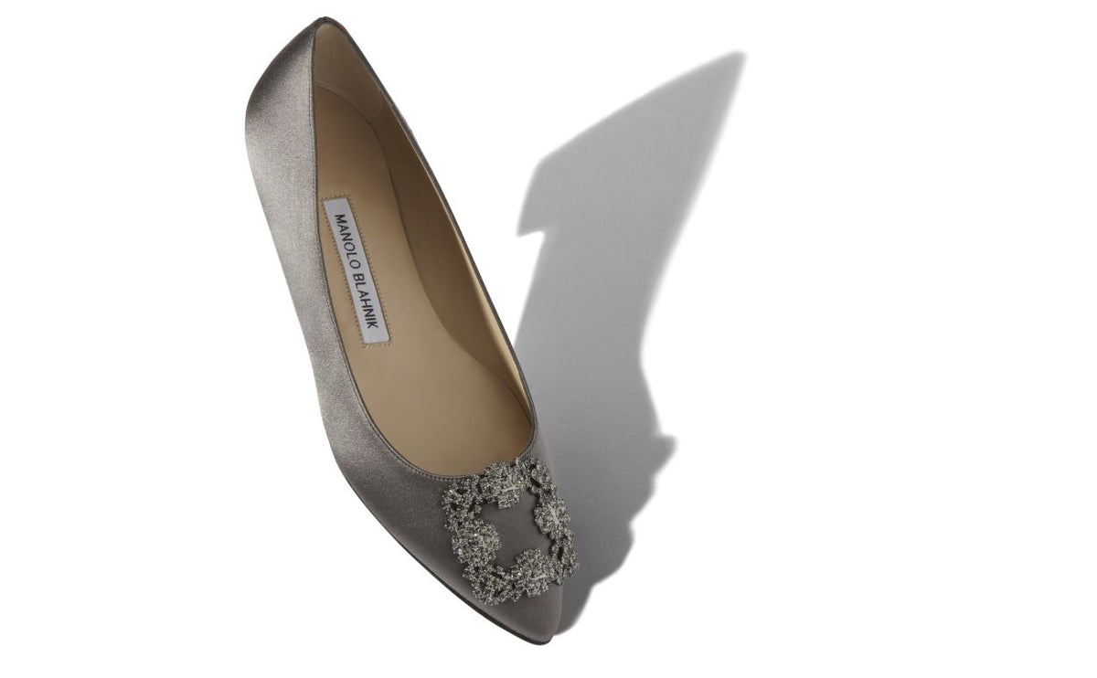 Odette Dream Grey Jewel Buckle Pumps – front three-quarter view showing grey jewel buckle, crystal buckle, almond toe…