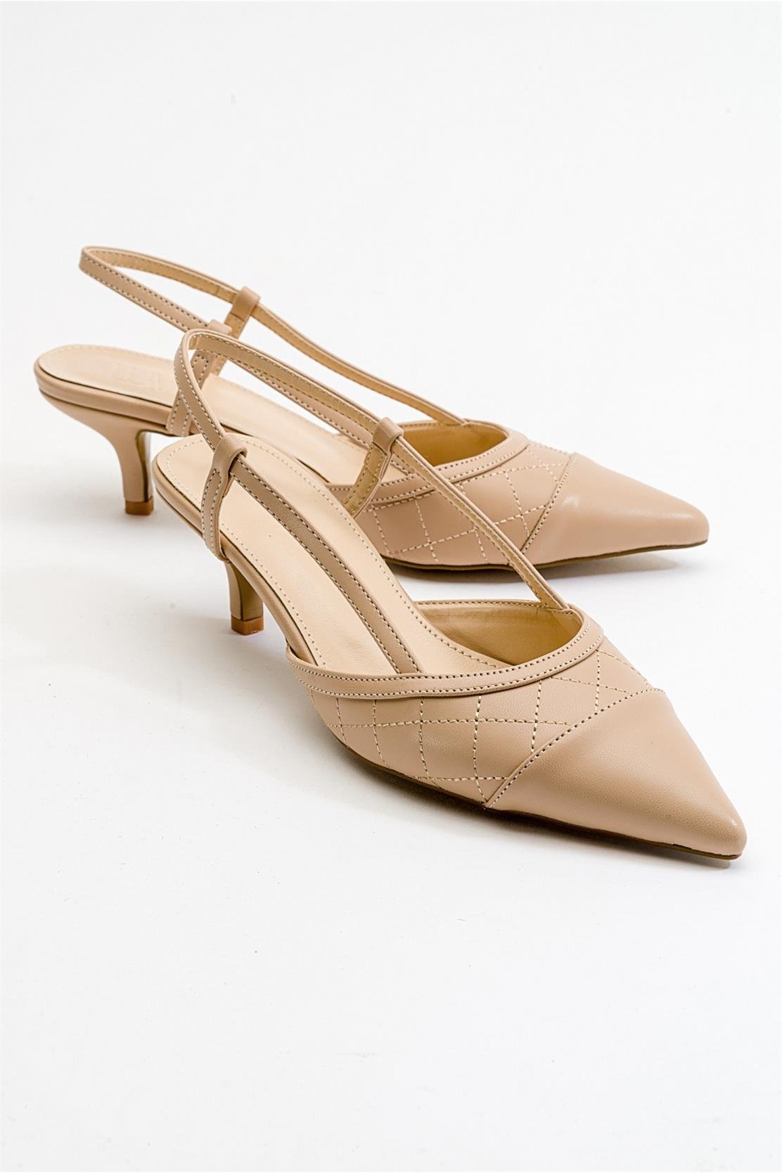 Point - Nude Heeled Shoe – front three-quarter view showing leather, nude, Vowalisse