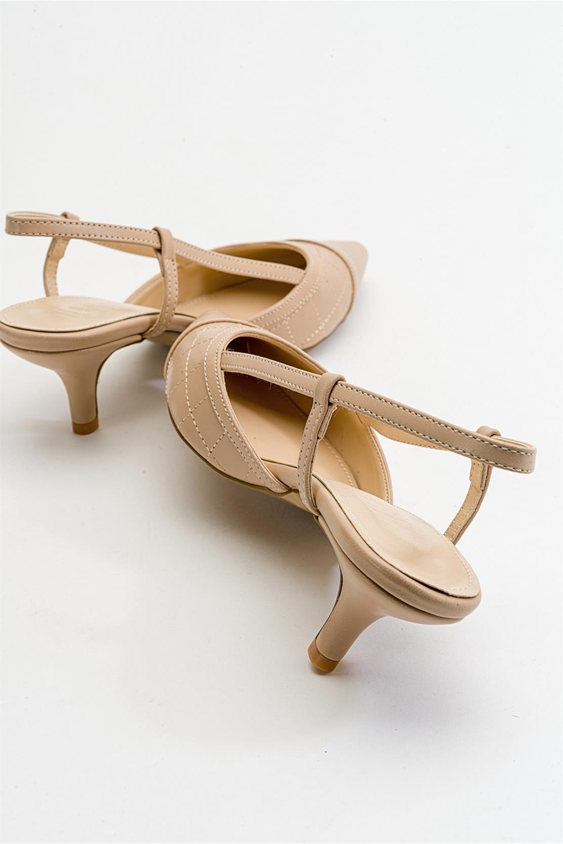 Point - Nude Heeled Shoe – detail view showing leather, nude, Vowalisse