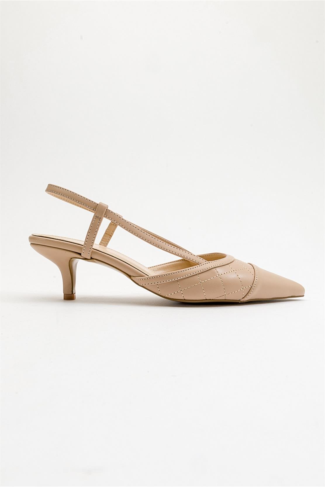 Point - Nude Heeled Shoe – top view showing leather, nude, Vowalisse
