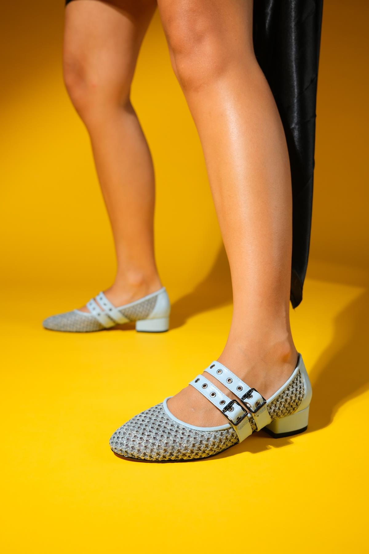 Lapis - Baby Blue Low Heel Shoe – side view showing leather, blue, Vowalisse
