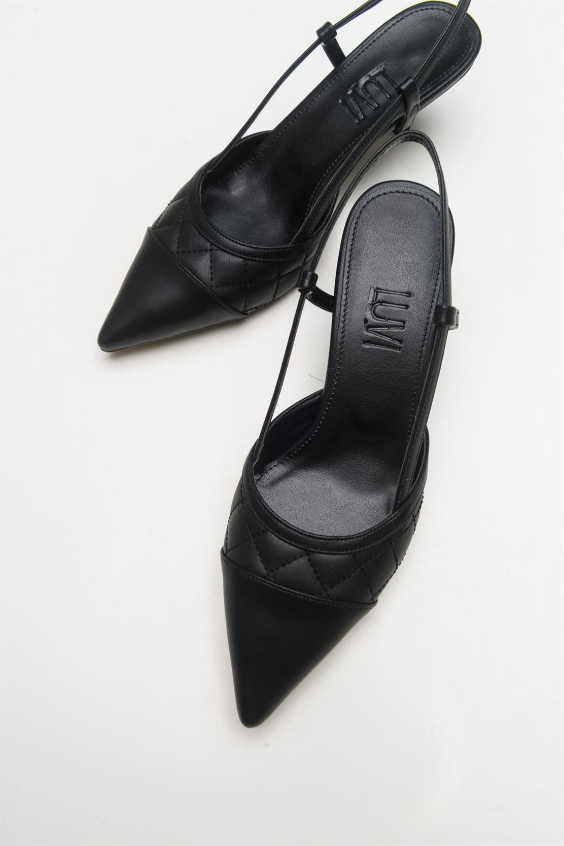 Point - Black Heeled Shoe – back view showing leather, black, Vowalisse
