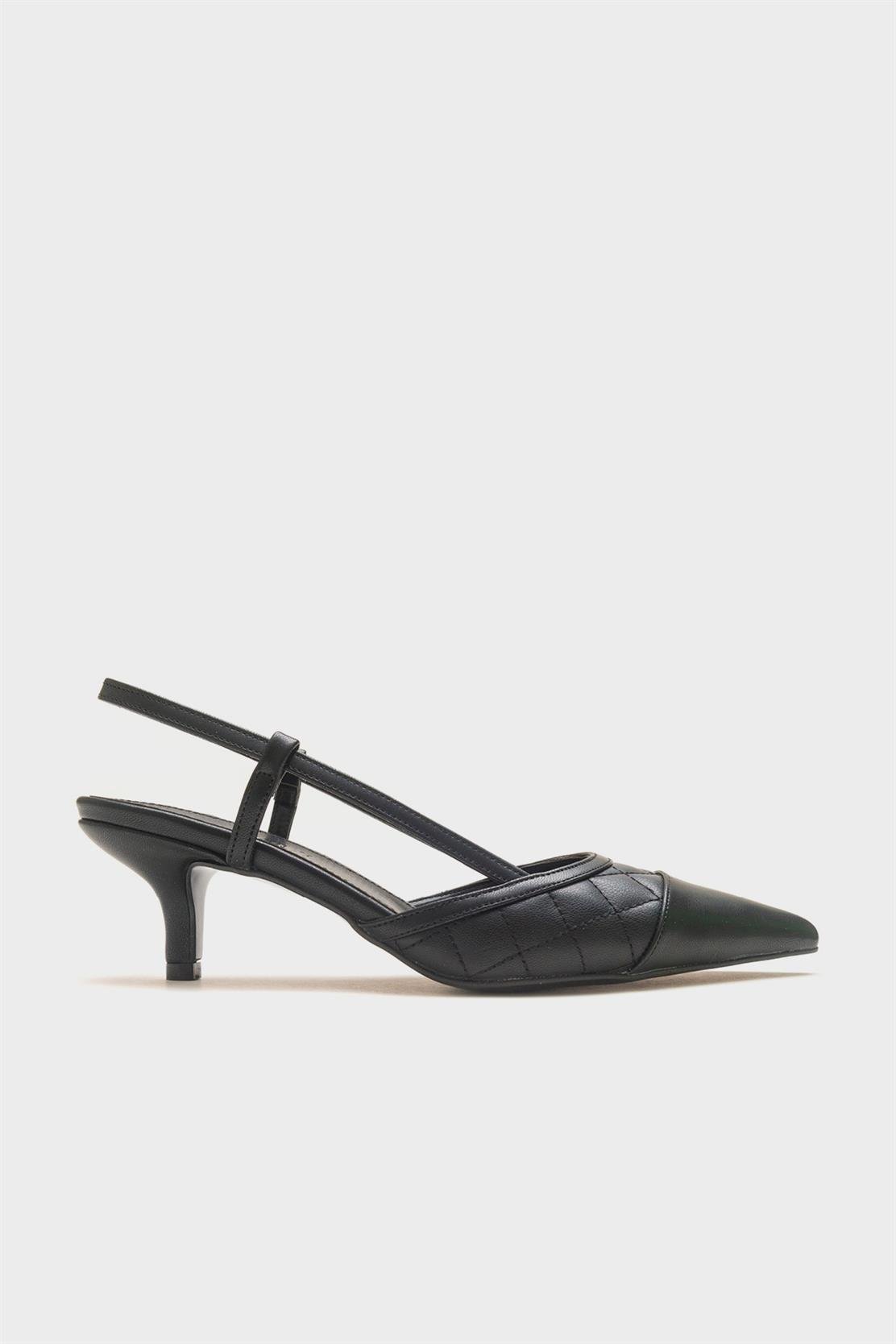 Point - Black Heeled Shoe – sole view showing leather, black, Vowalisse