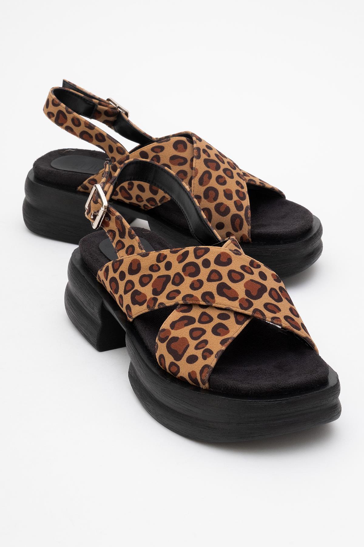 Lungo Leopard Cross‑Strap Wedge Sandal – front three-quarter view showing leather, Vowalisse
