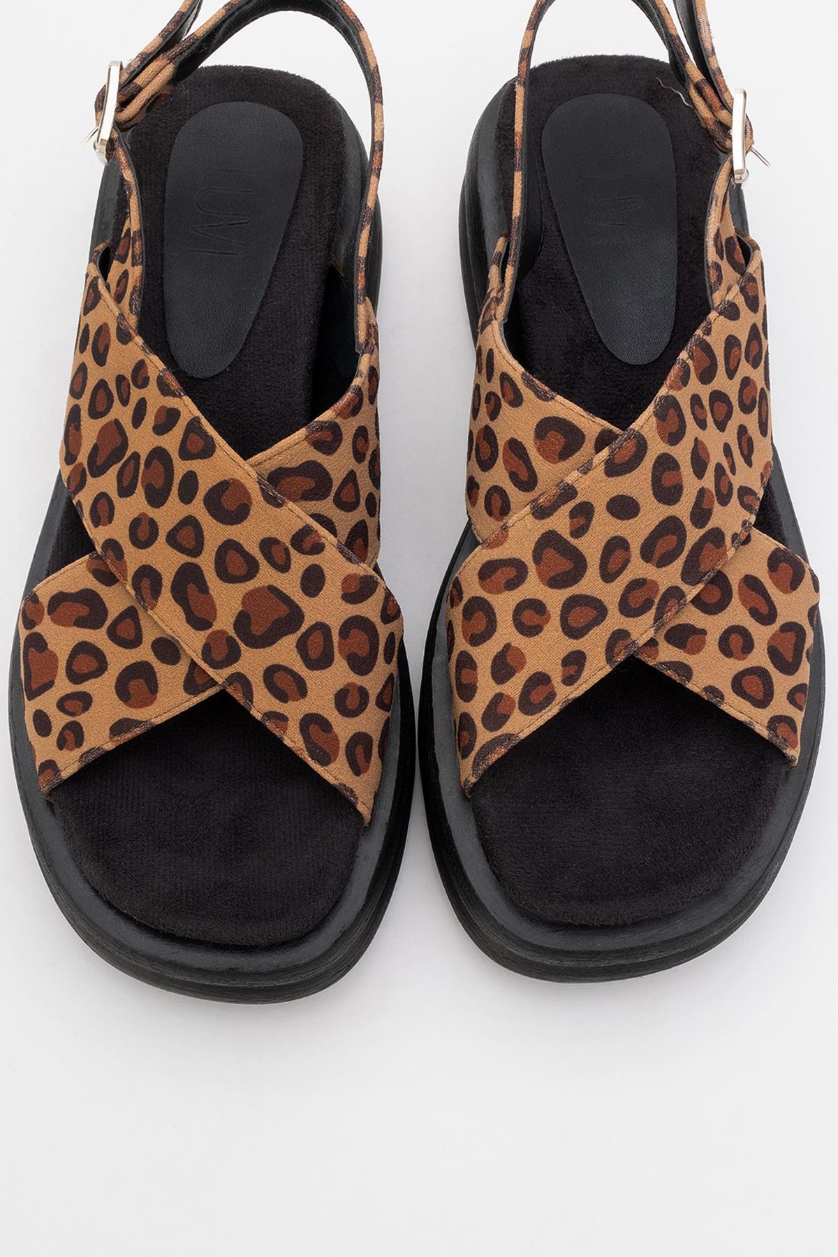 Lungo Leopard Cross‑Strap Wedge Sandal – side view showing leather, Vowalisse