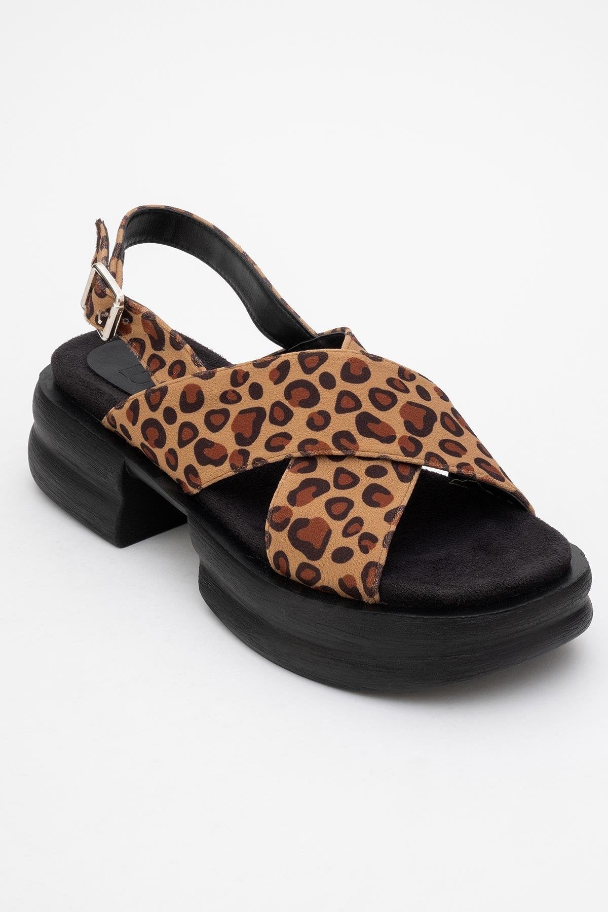 Lungo Leopard Cross‑Strap Wedge Sandal – detail view showing leather, Vowalisse
