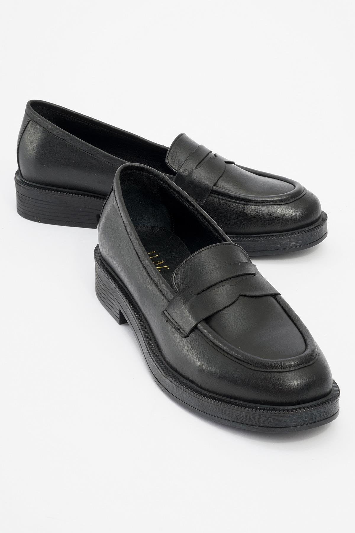 Bree - Black Genuine Leather Loafer – front three-quarter view showing leather, black, Vowalisse