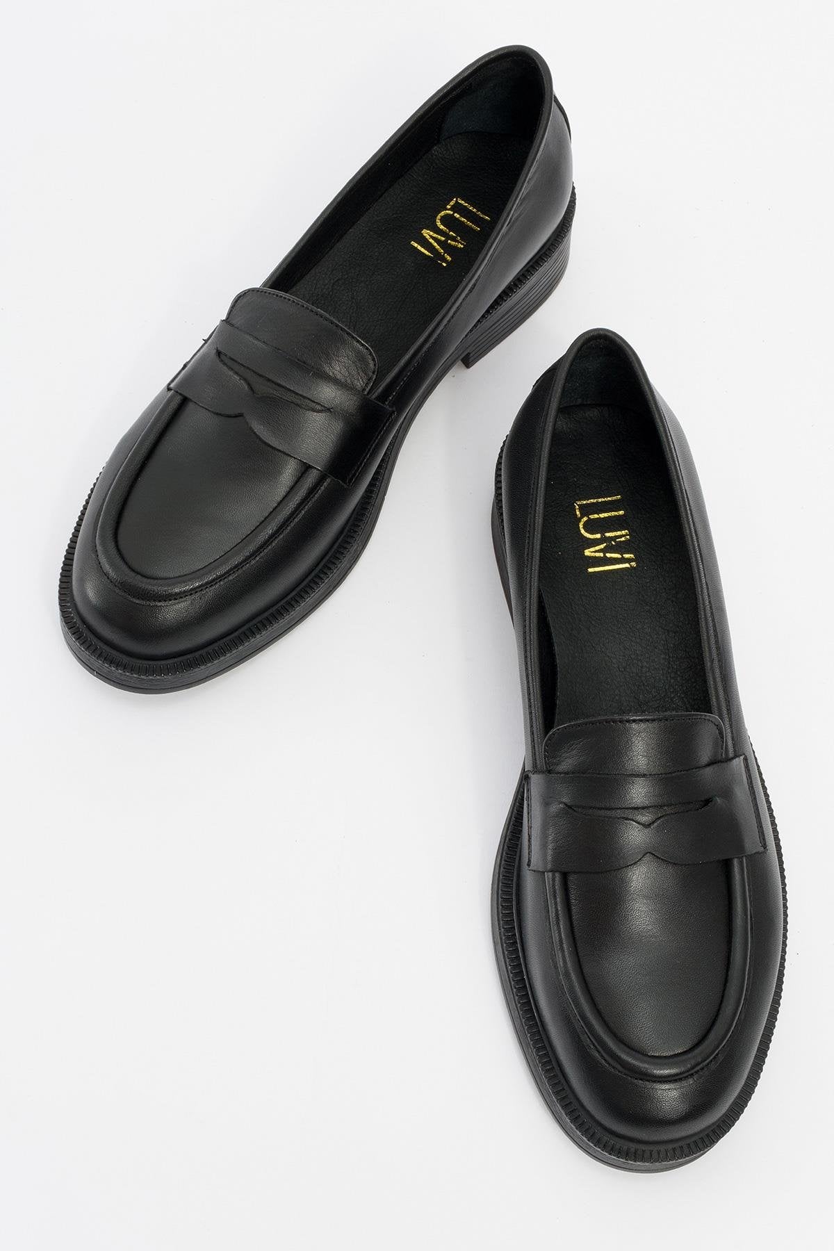 Bree - Black Genuine Leather Loafer – side view showing leather, black, Vowalisse