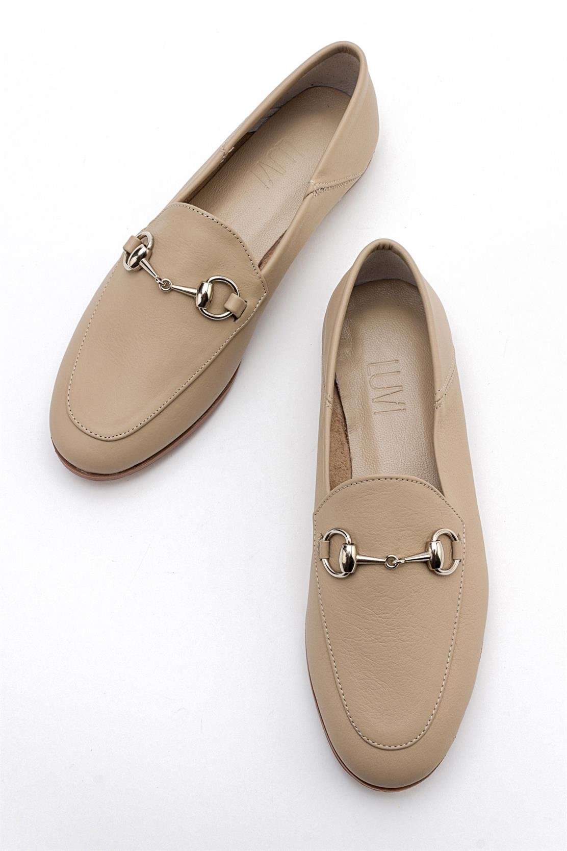 Penny - Dark Beige Leather Horsebit Loafers – side view showing leather, suede, Vowalisse