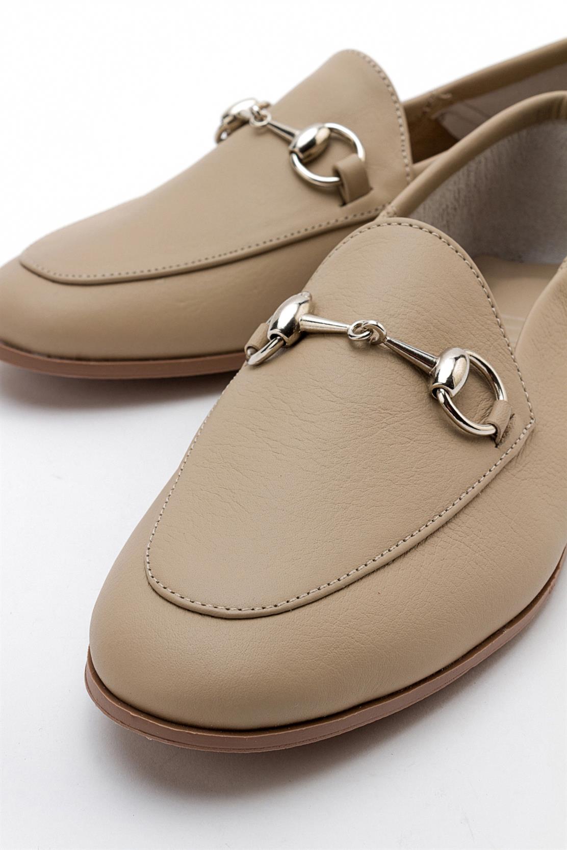 Penny - Dark Beige Leather Horsebit Loafers – heel view showing leather, suede, Vowalisse