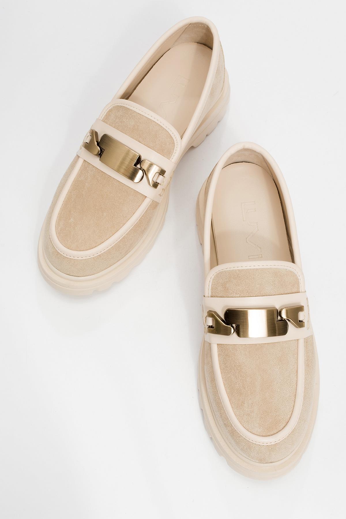 Pray - Beige Buckle Loafer – side view showing leather, Vowalisse