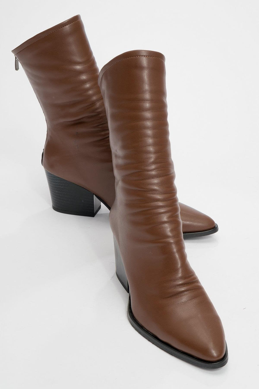 Laval - Cognac Back-Zip Chunky Heel Boot