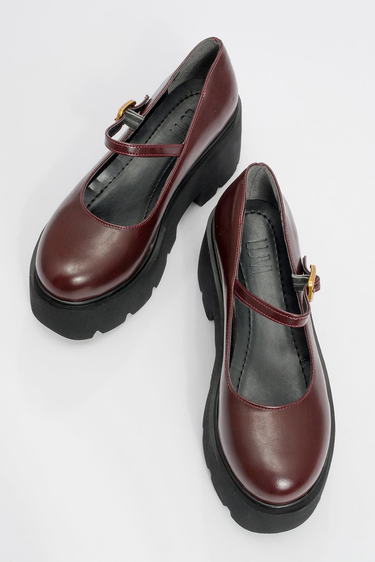 Linley Burgundy Platform Loafer – side view showing leather, gold, Vowalisse