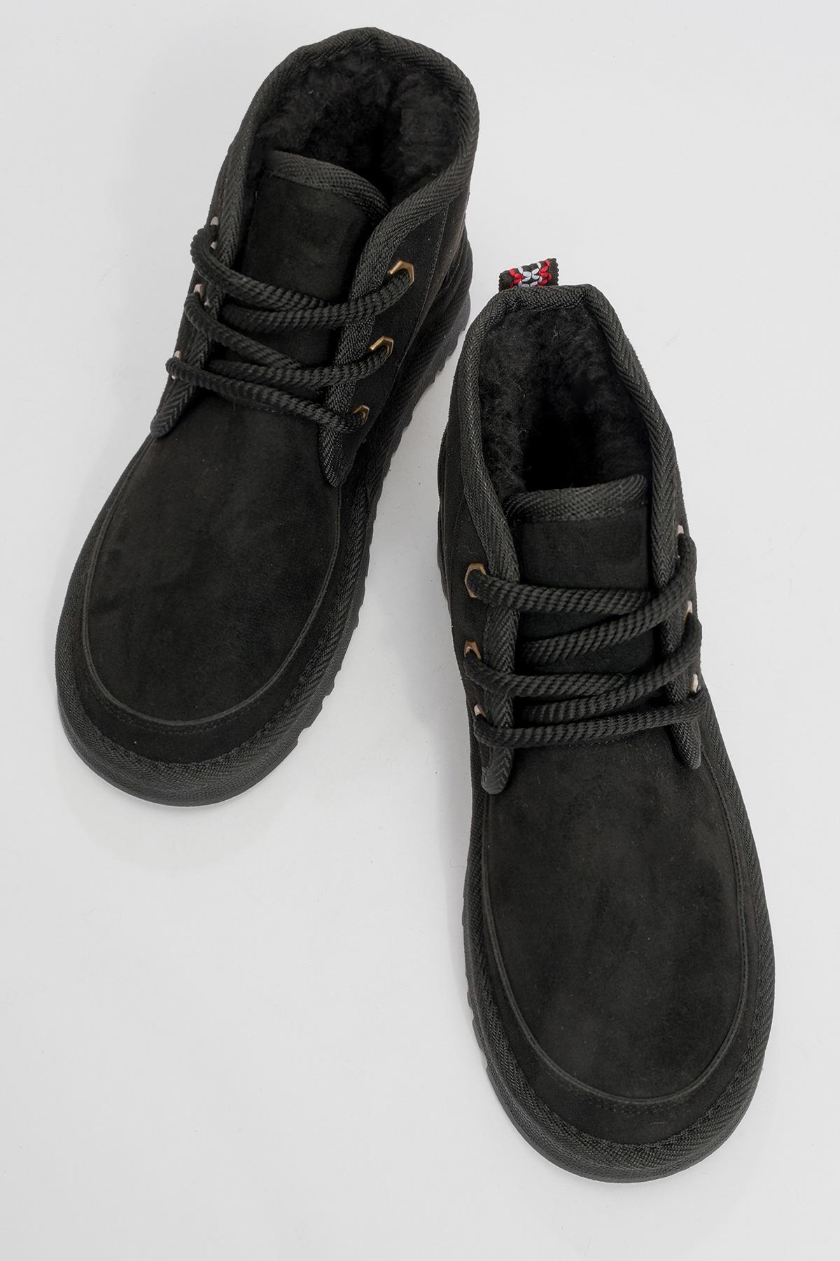 Mingo - Black Lace-Up Sport Boot – side view showing lace, suede, black, Vowalisse