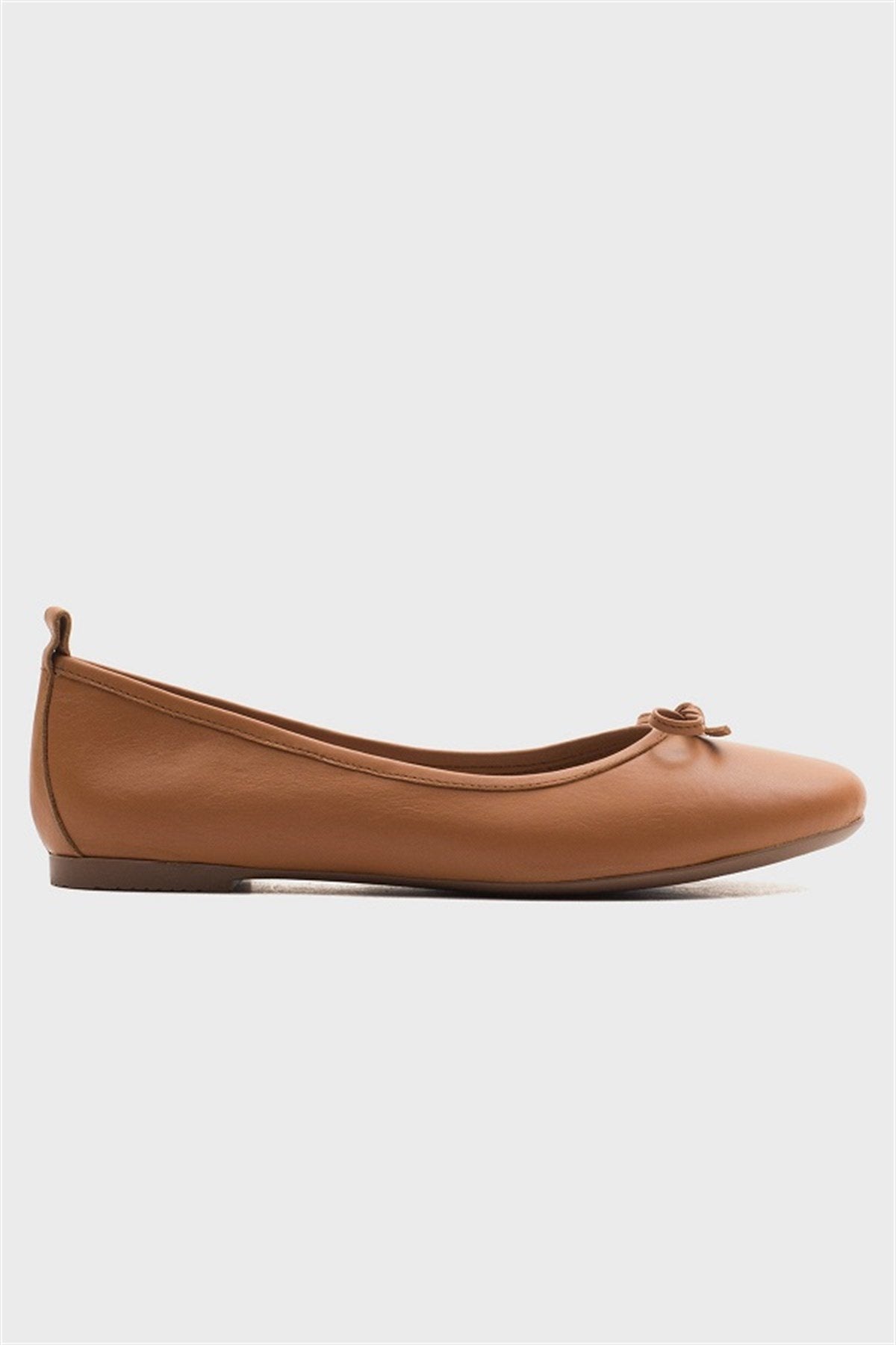 Florence - Cognac Brown Leather Ballerina Flats – back view showing bow, leather, suede, Vowalisse