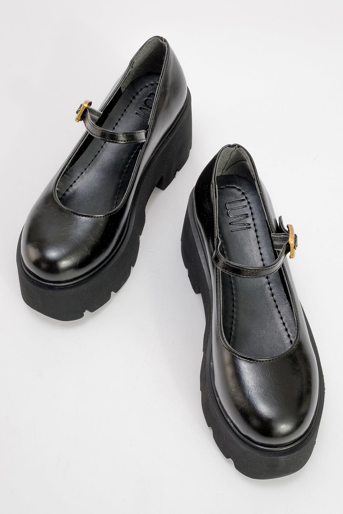 Linley Black Platform Loafer – side view showing leather, black, gold, Vowalisse