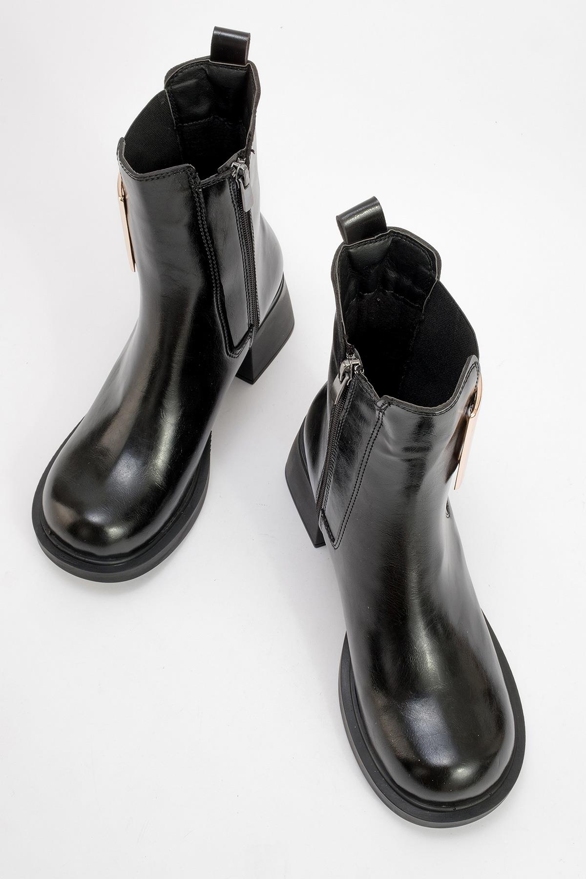 Moriah - Black Block Heel Boot – side view showing leather, black, Vowalisse