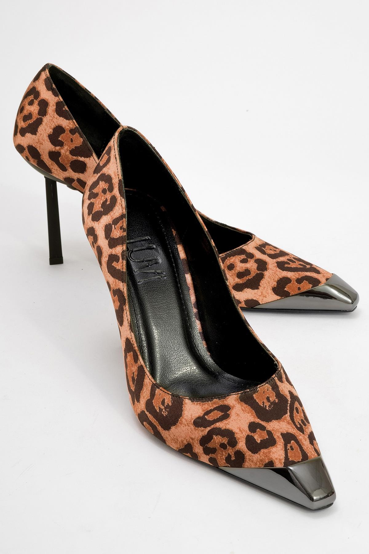 Brelo - Black Yellow Patterned High-Heel Shoe – front three-quarter view showing leather, black, Vowalisse