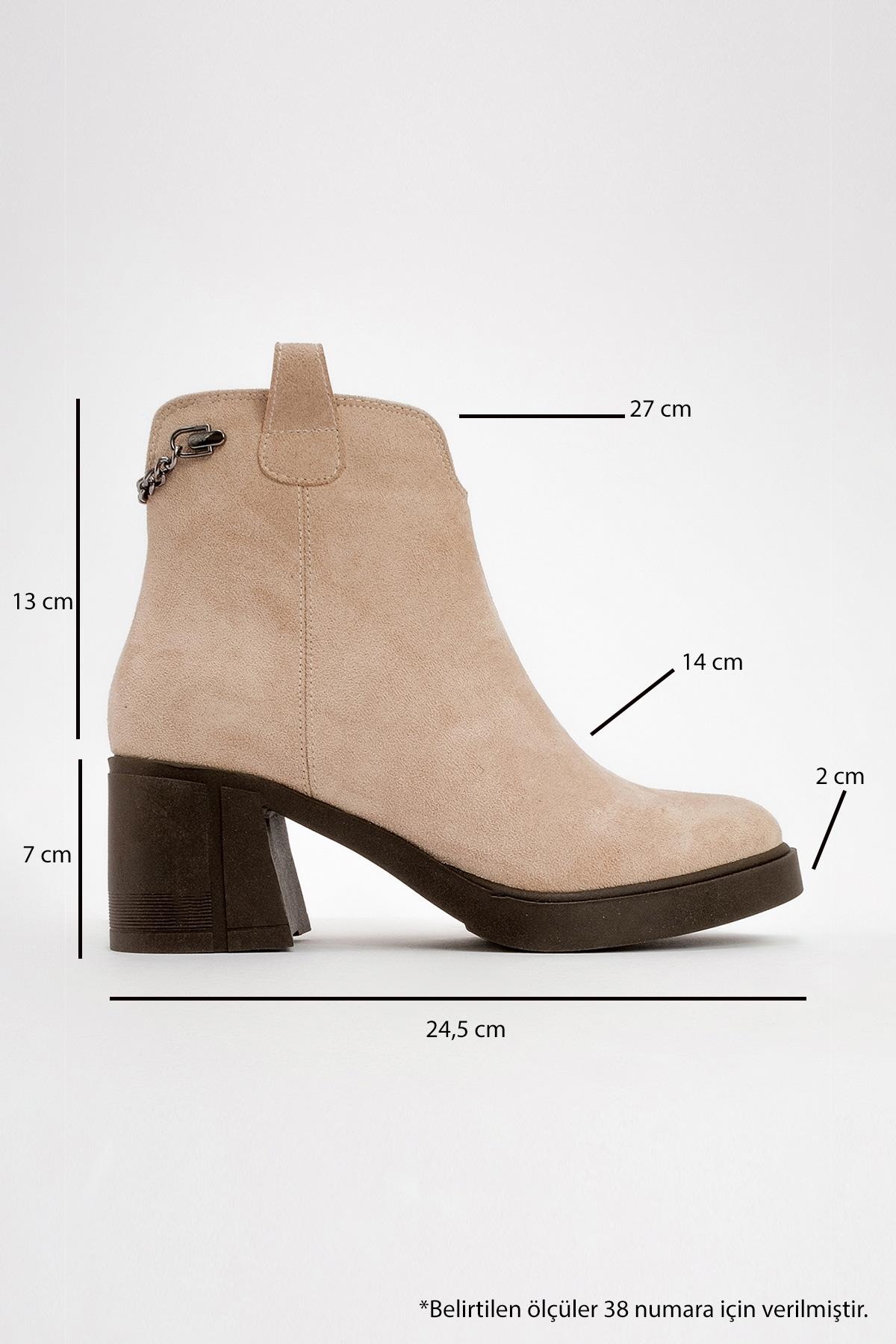 Mier - Beige Suede Boot – heel view showing leather, suede, Vowalisse