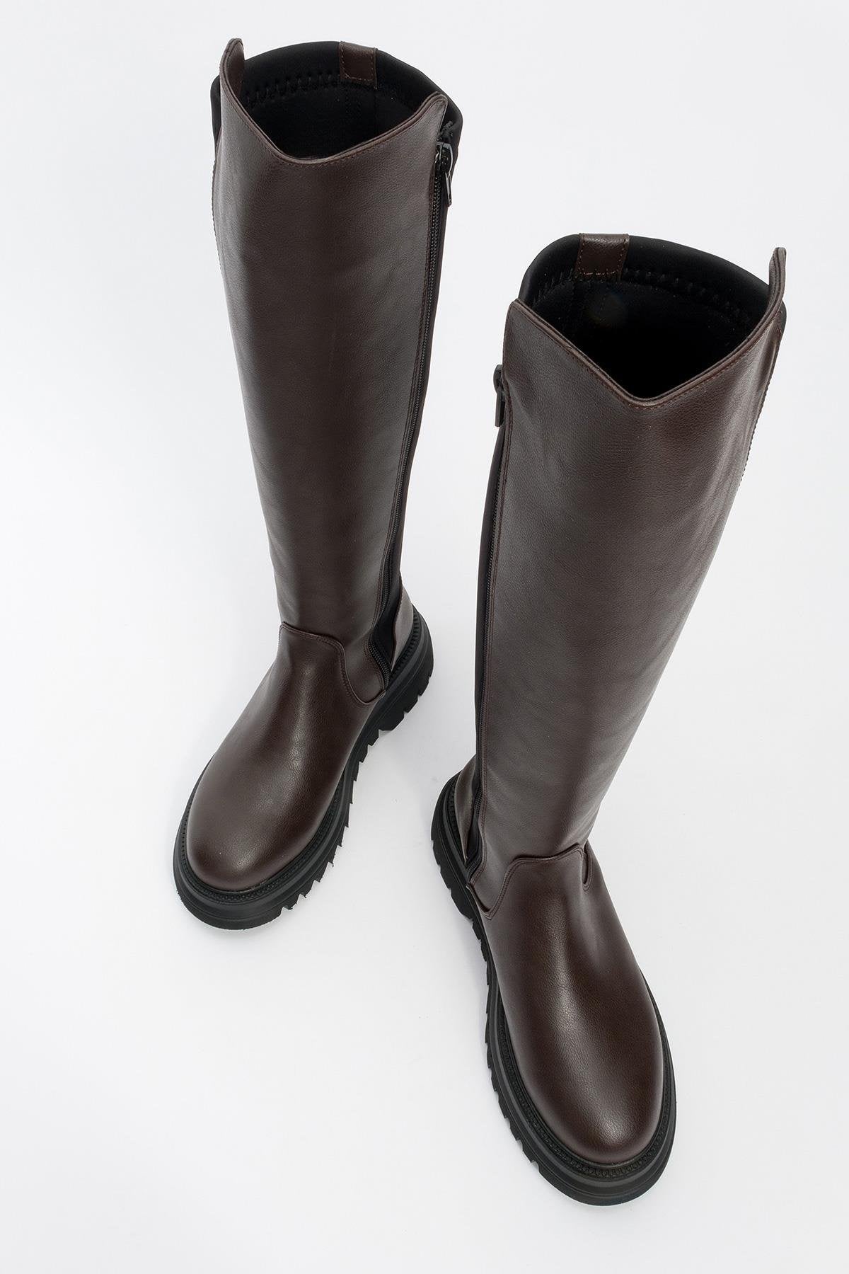 Shadow Brown Boot – side view showing leather, Vowalisse