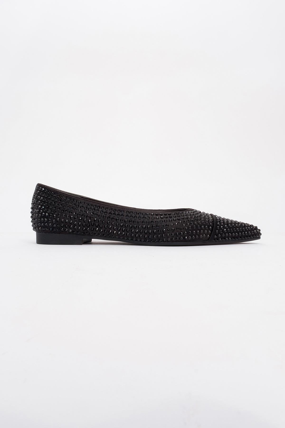 Monteria - Black Ballet Flat – heel view showing leather, black, Vowalisse